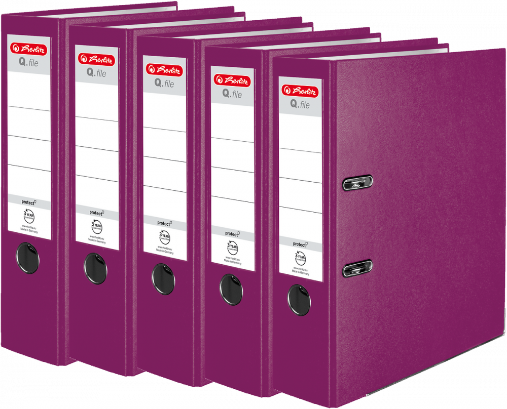 5x Segregator A4 Herlitz Q.file, 80mm, jagodowy