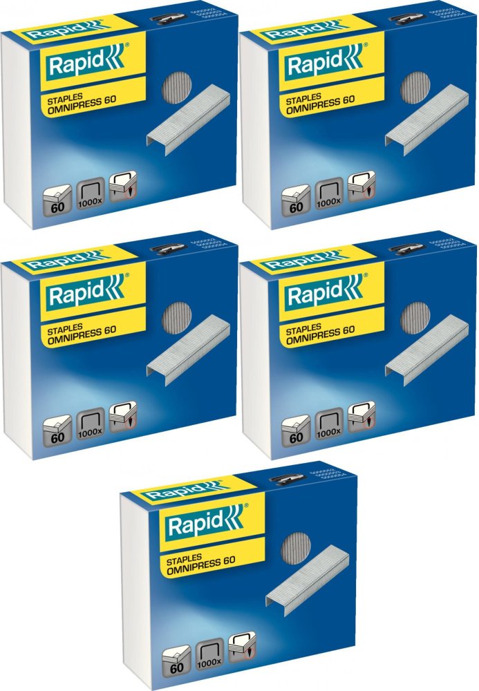 5x Zszywki Rapid Omnipress 60, 1000 sztuk, srebrny