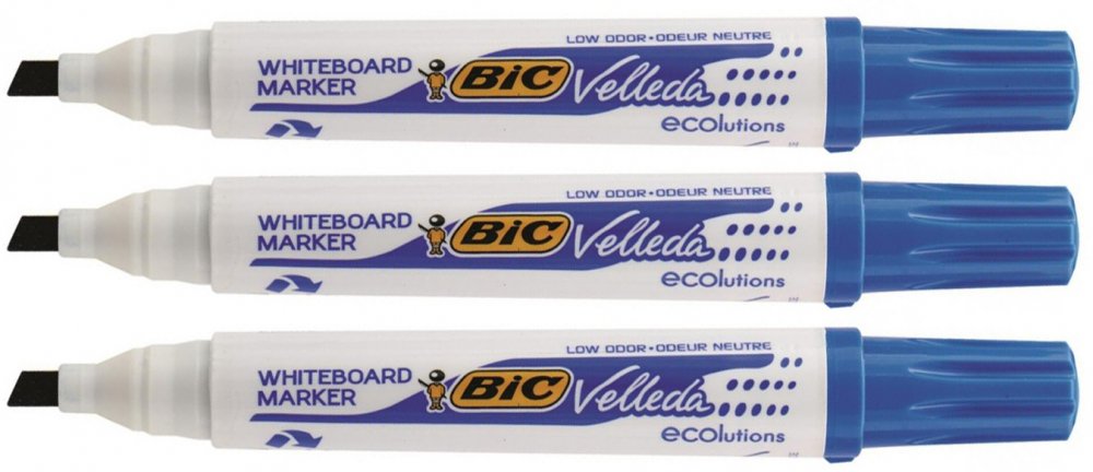 3x marker suchościeralny Bic, Velleda, ścięta, niebieski