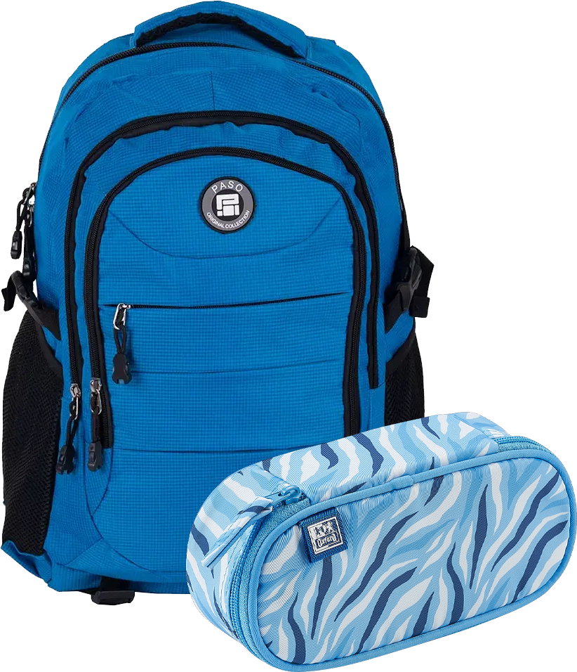 Zestaw: Plecak młodzieżowy Paso Active + Piórnik z klapką Oxford Kids, niebieski