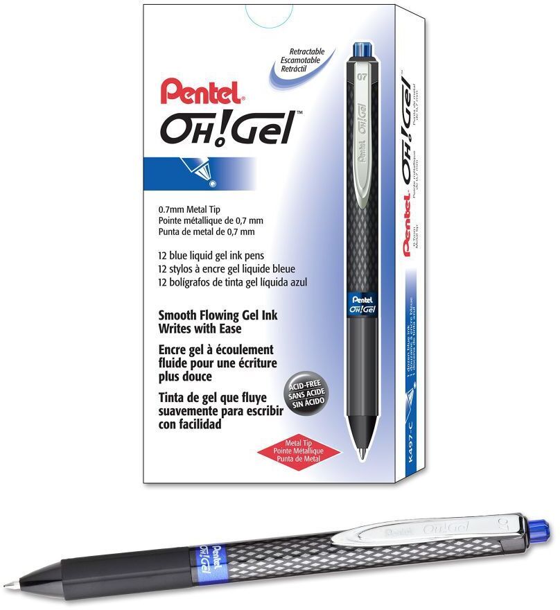 12x Długopis żelowy automatyczny Pentel, OH!, Gel K497, 0.7mm, niebieski