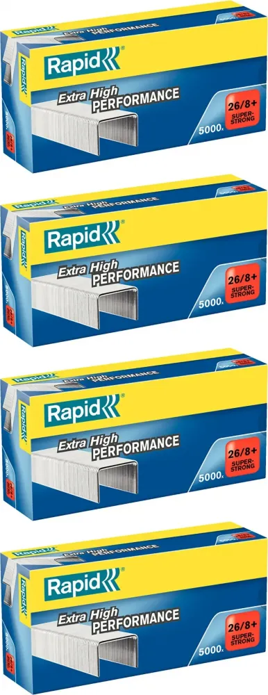 4x Zszywki Rapid Super Strong, 26/8+ 5M, 5000 sztuk, srebrny