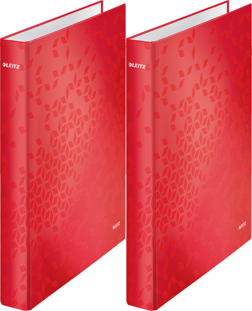 2x Segregator Leitz Wow, A4, szerokość grzbietu 40mm, do 250 kartek, 2 ringi, czerwony