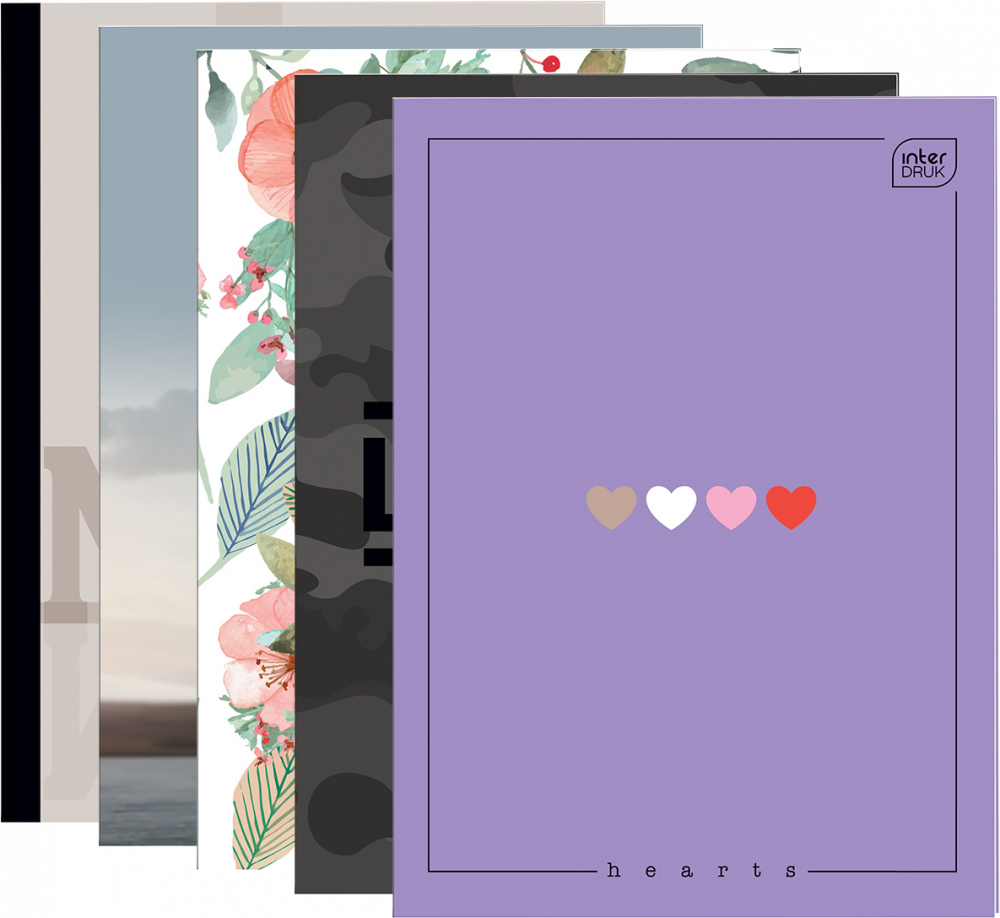 5x Zeszyt w kratkę Interdruk, A4, miękka oprawa, 60 kartek, mix wzorów