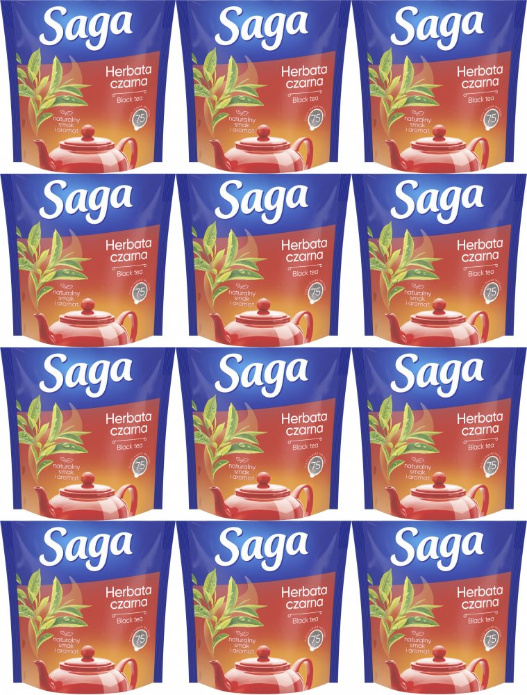 12x Herbata czarna w torebkach Saga, 75 sztuk x 1.4g