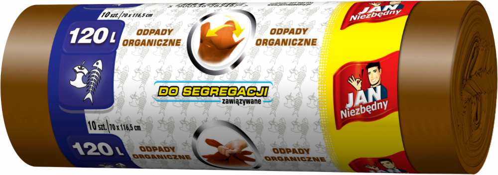 Worki na śmieci Jan Niezbędny, na odpady BIO, 120l, 10 sztuk, brązowy