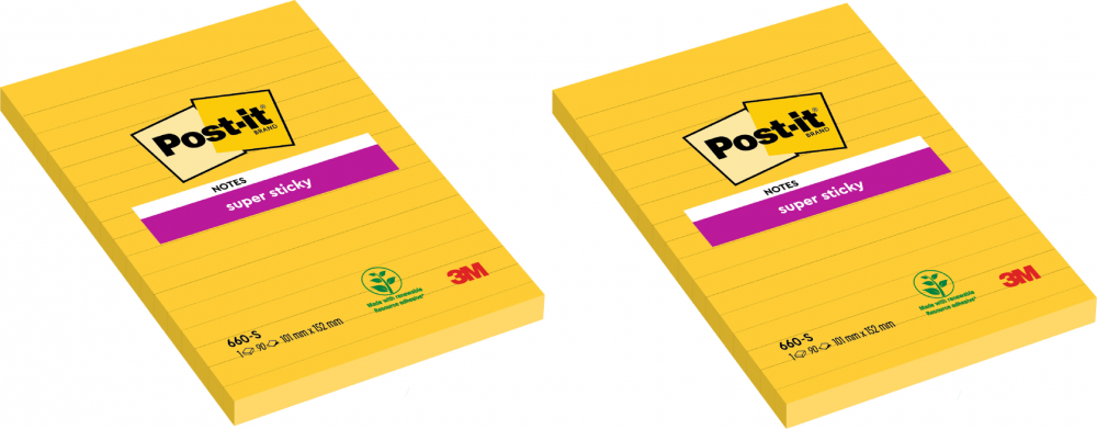 2x Karteczki samoprzylepne w linie Post-it Super Sticky, 102x152mm, 75 karteczek, żółty, neonowy