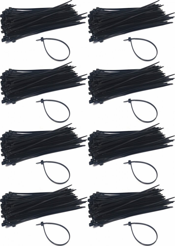 8x Opaska kablowa Erko, 7.6x400mm, 100 sztuk, czarny