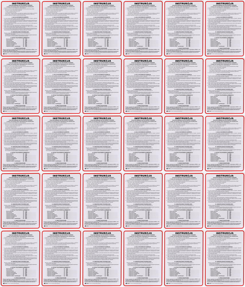 40x Tabliczka informacyjna Anro, "Instrukcja postępowania na wypadek pożaru"