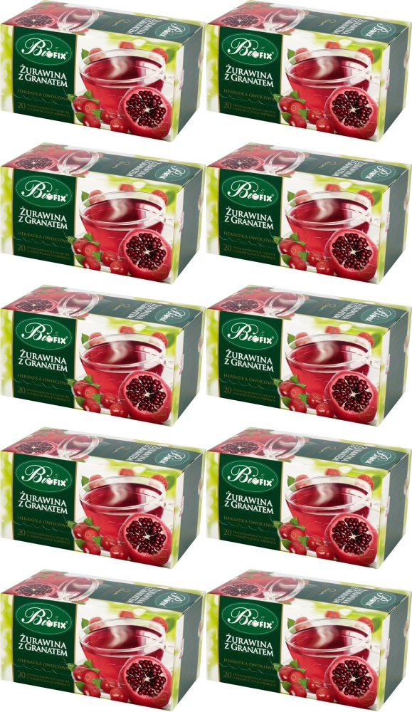 10x Herbatka owocowa w kopertach BiFix Premium, żurawina z granatem, 20 sztuk x 2g