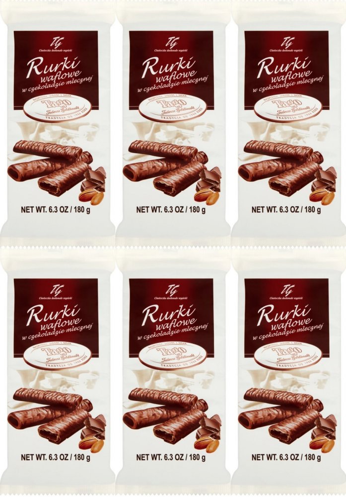 6x Rurki waflowe Tago, w czekoladzie mlecznej, 180g