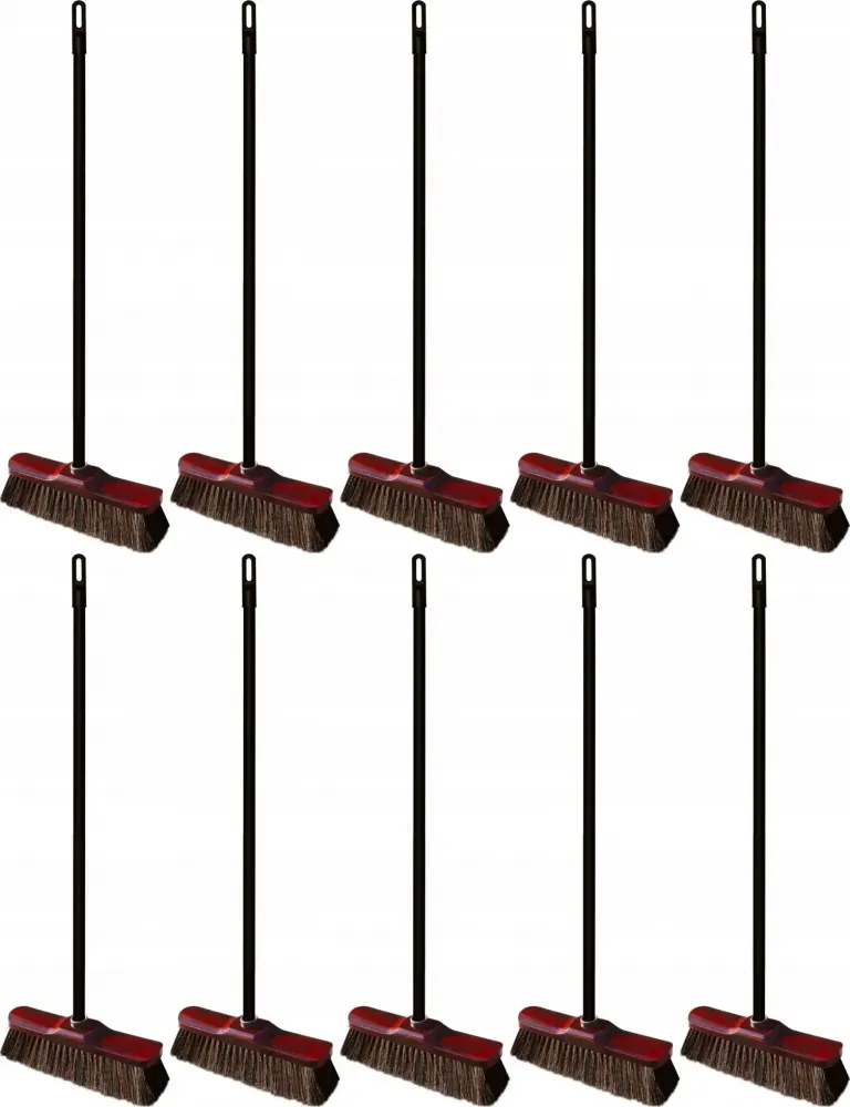 10x Miotła z naturalnym włosiem York Lux, 28x120cm, kij+końcówka