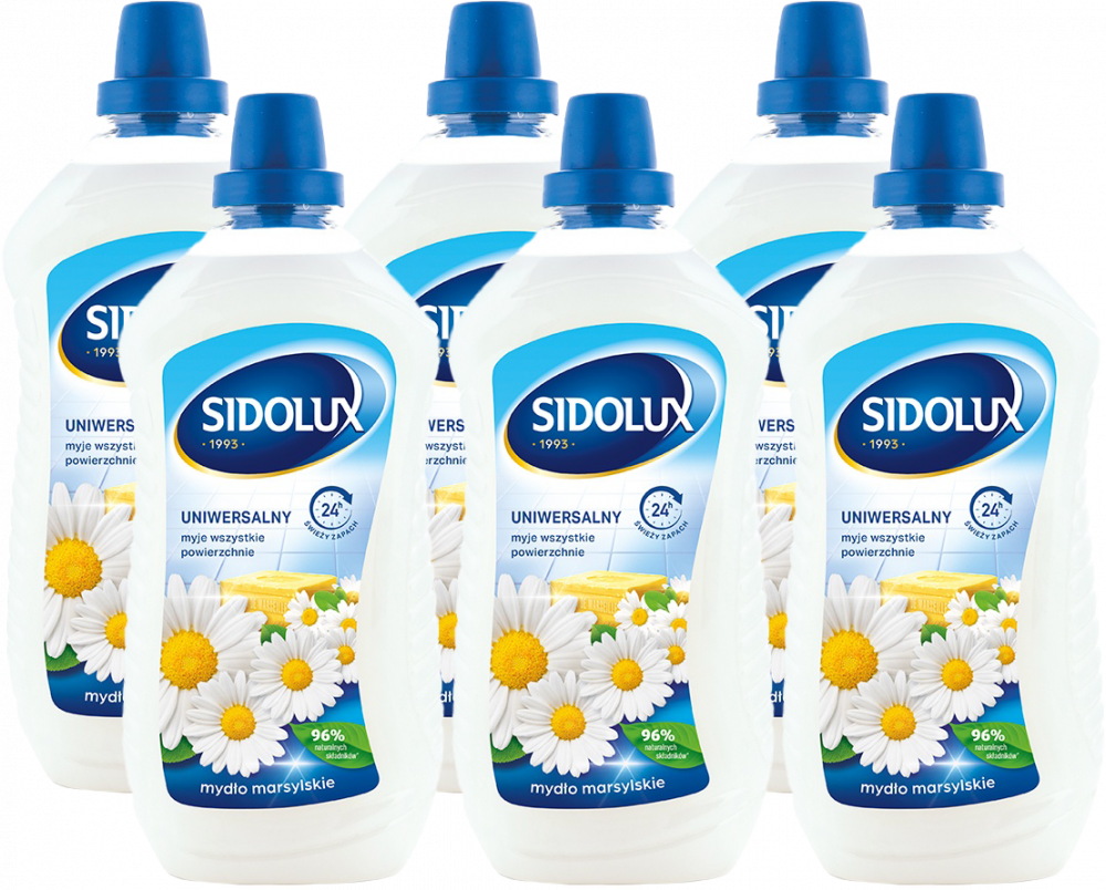 6x Płyn do mycia podłóg Sidolux, z mydłem marsylskim, 1l