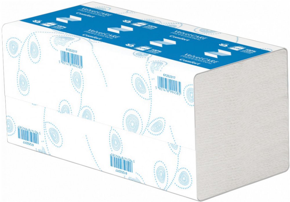 Ręcznik papierowy VelvetCARE Professional, dwuwarstwowy, w składce ZZ, 150 składek, biały
