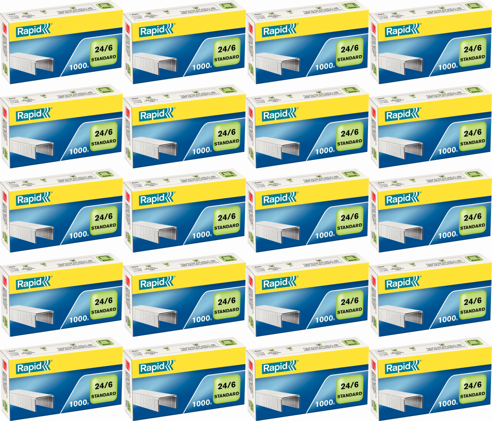 20x Zszywki Rapid Standard, 24/6 1M, 1000 sztuk, srebrny