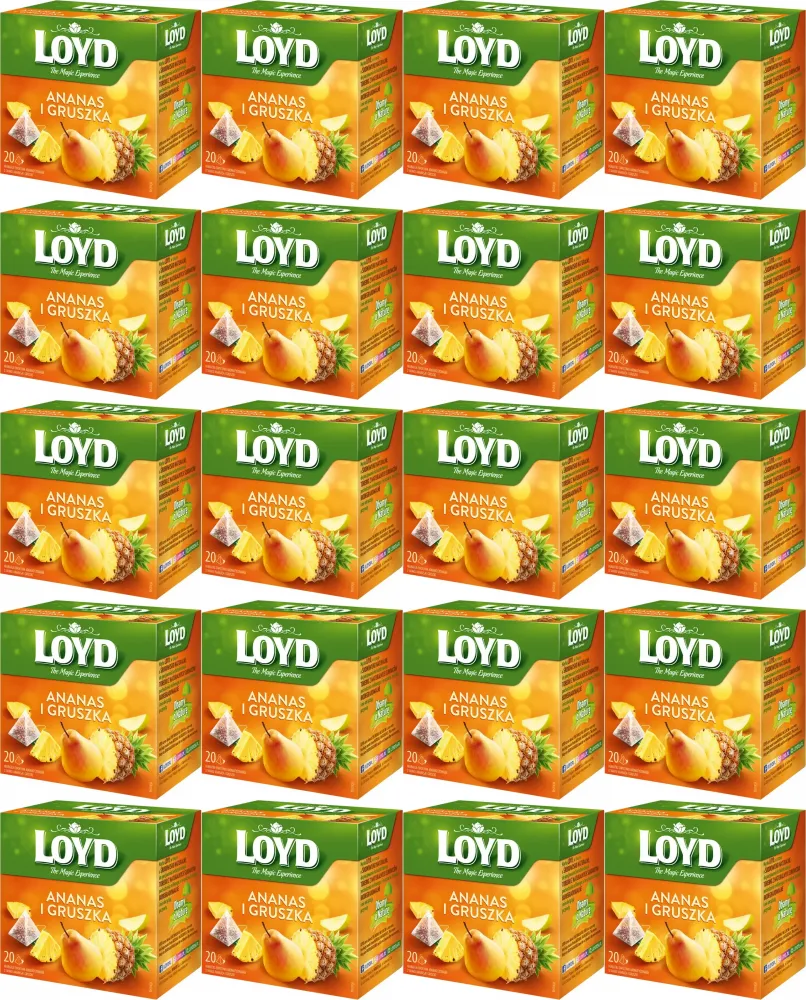 20x Herbata owocowa w piramidkach Loyd, ananas i gruszka, 20 sztuk x 2g