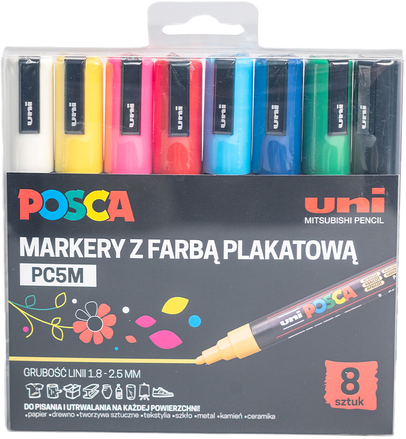 Marker Posca PC-5M, z farbą plakatową, okrągła, 8 sztuk, mix kolorów jasnych