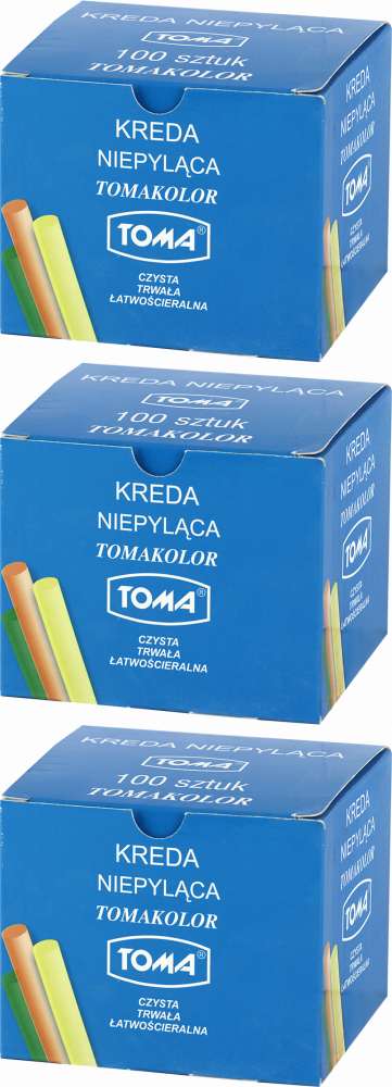 3x Kreda szkolna Toma, niepyląca, 100 sztuk, mix kolorów