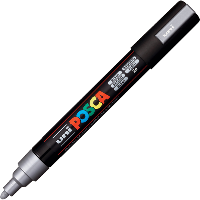 Marker Posca PC-5M, z farbą plakatową, okrągła, srebrny