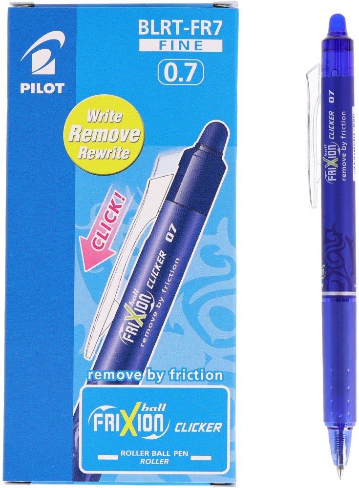 12x Pióro kulkowe wymazywalne Pilot, Frixion Clicker, automatyczne, 0.7mm, niebieski