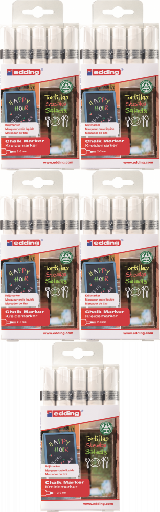 5x Marker kredowy edding 4095, okrągła, 2-3mm, 5 sztuk, biały