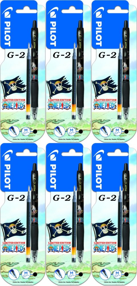 6x Długopis żelowy automatyczny Pilot One Piece G2, 0.7mm, czarny + dodatkowy 1x czarny wkład