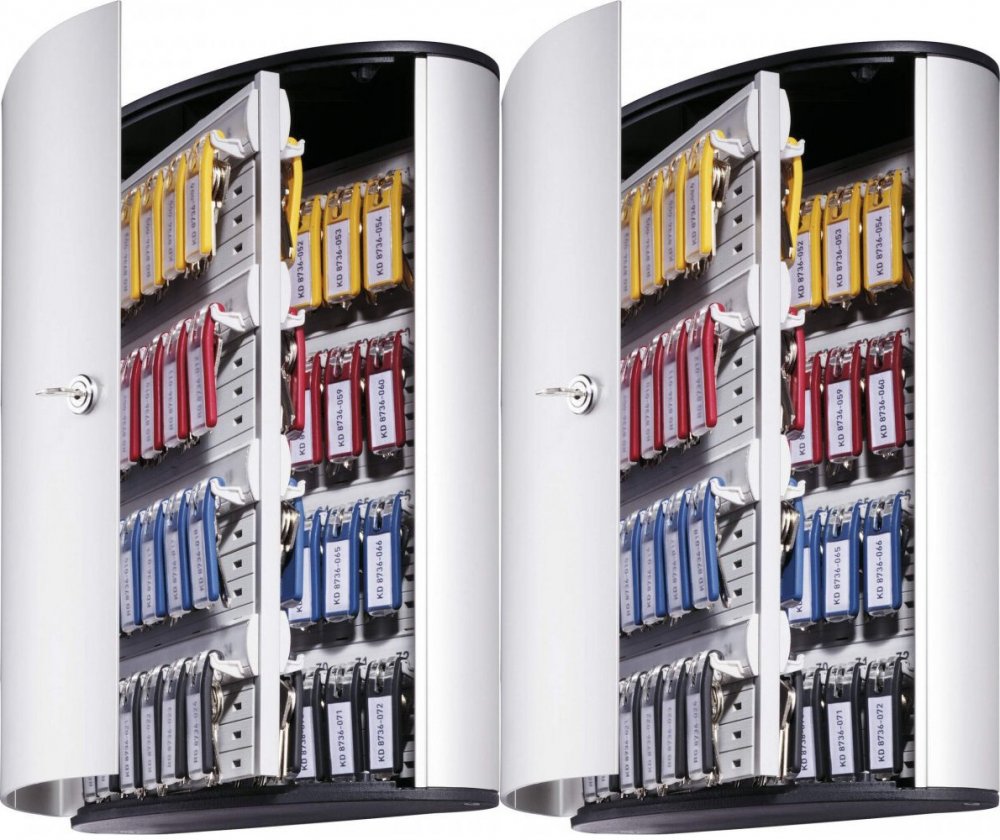 2x Szafka na klucze Durable Key Box, na 72 kluczy, z zamkiem cylindrycznym i zawieszkami, srebrny
