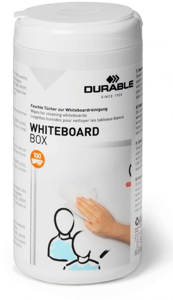 Chusteczki czyszczące do tablic Durable Whiteboard Box, 100 sztuk
