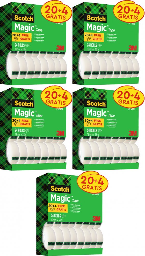 5x Taśma klejąca Scotch Magic 810 (8-1933R24TPR),19mmx33m, 24 sztuki (20+ 4 gratis), przezroczysty matowy