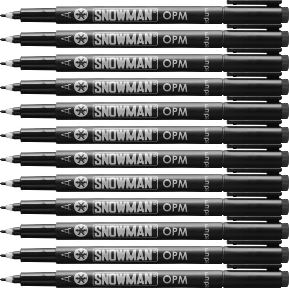 12x Foliopis permanentny Snowman OPM, średni, okrągła, 1mm, czarny