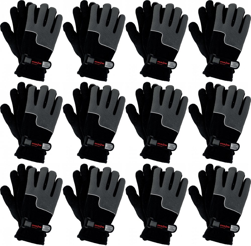 12x Rękawice robocze Reis RPOLTRIP, ocieplane, rozmiar 10, czarno-szary