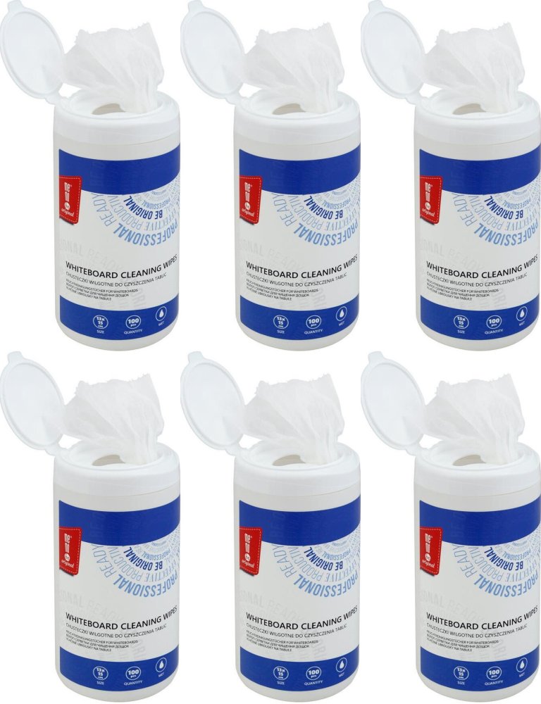 6x Chusteczki wilgotne do czyszczenia tablic MemoBe, 15x13cm, 100 sztuk