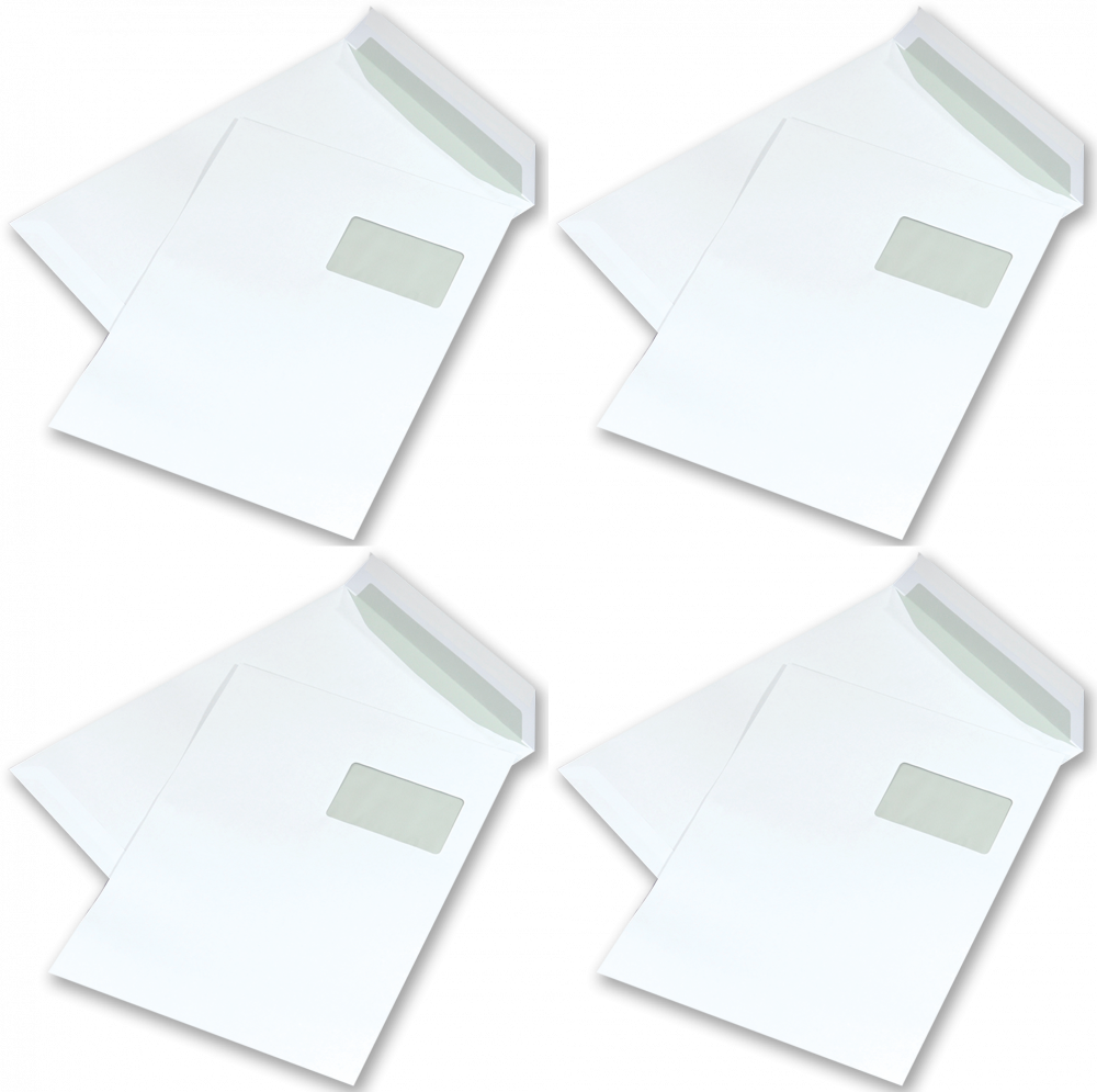 4x Koperta standardowa NC, C4, z paskiem HK, okno prawe góra, 250 sztuk, biały