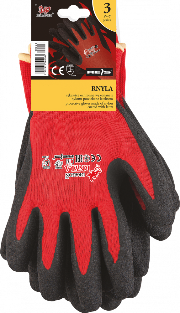 Rękawice robocze Reis Dragon RNYLA -S CB, powlekane, rozmiar 8, czarno-czerwony
