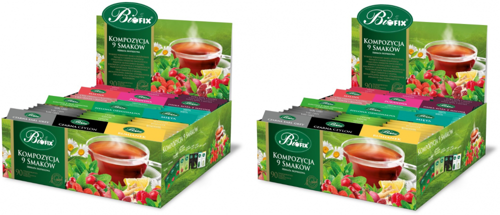 2x Zestaw herbat w kopertach BiFix, 9 smaków, 90 sztuk x 2g
