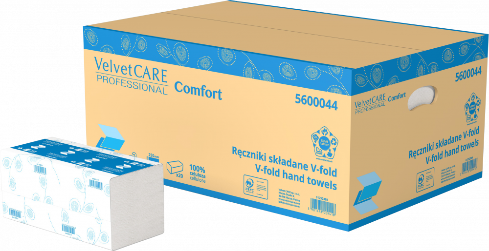 20x Ręcznik papierowy VelvetCARE Professional, dwuwarstwowy, w składce ZZ, 150 składek, biały
