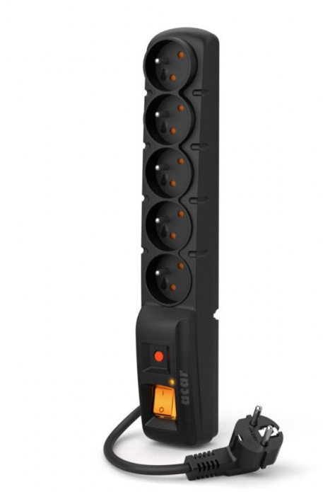 Listwa przeciwprzepięciowa Acar F5, 1.5m, 5 gniazd, czarny