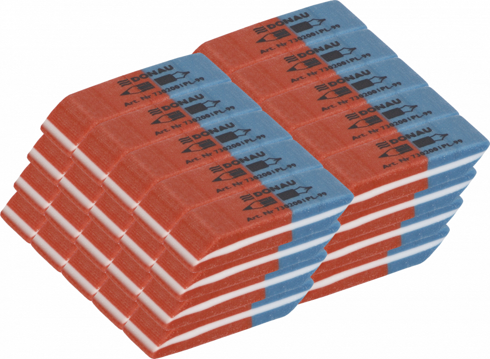 40x Gumka wielofunkcyjna Donau, 40x14x8mm, czerwono-niebieski