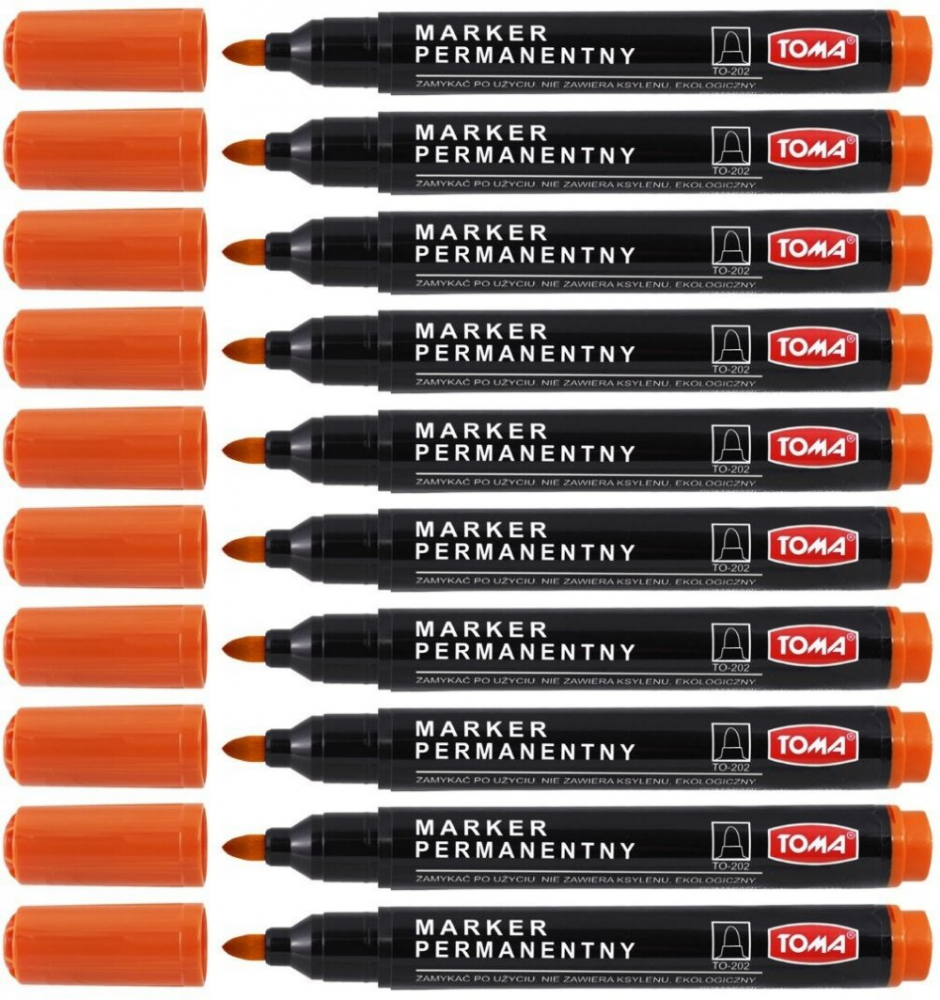 10x Marker permanentny Toma TO-202, okrągła, 1.5mm, pomarańczowy