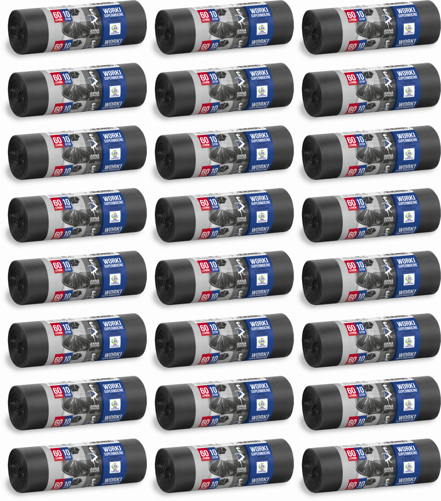 24x Worki na śmieci Anna Zaradna, supermocne, na odpady zmieszane, 60l, 10 sztuk, czarny