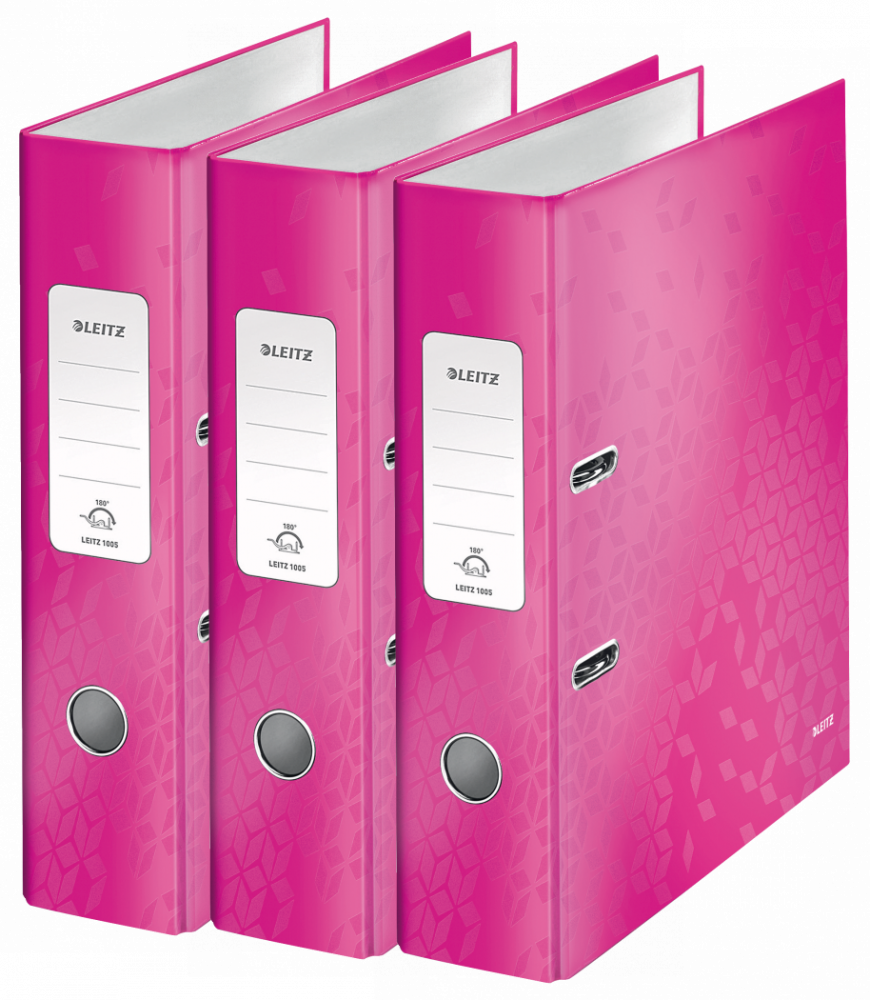 3x Segregator A4 Leitz Wow 180°, 80mm, do 600 kartek, różowy