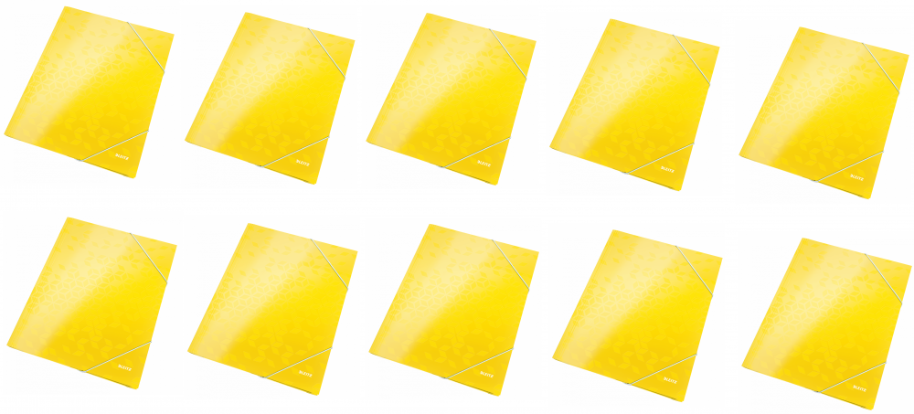 10x Teczka kartonowa z narożną gumką Leitz Wow, A4, 300g/m2, 15mm, żółty