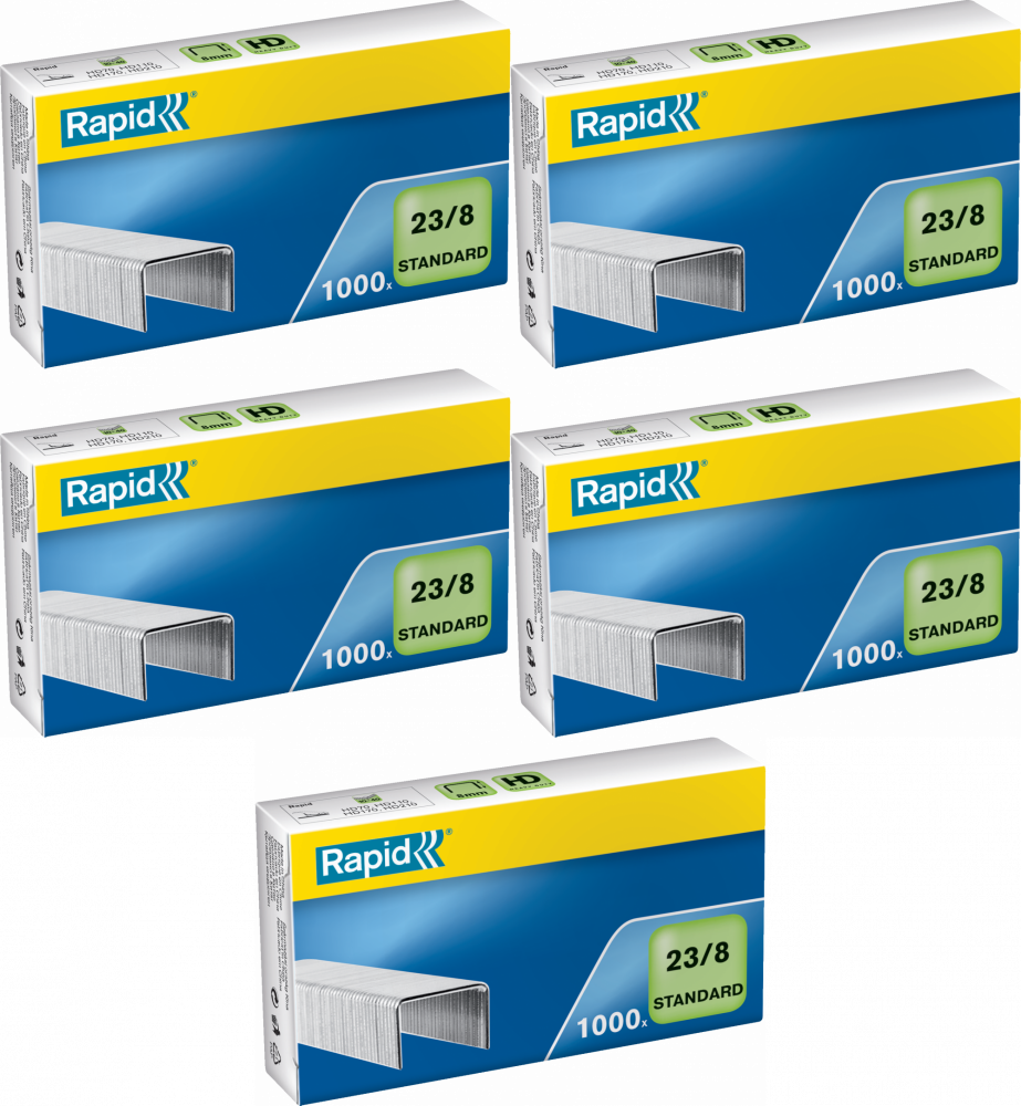 5x Zszywki Rapid Standard, 23/8 1M, 1000 sztuk, srebrny