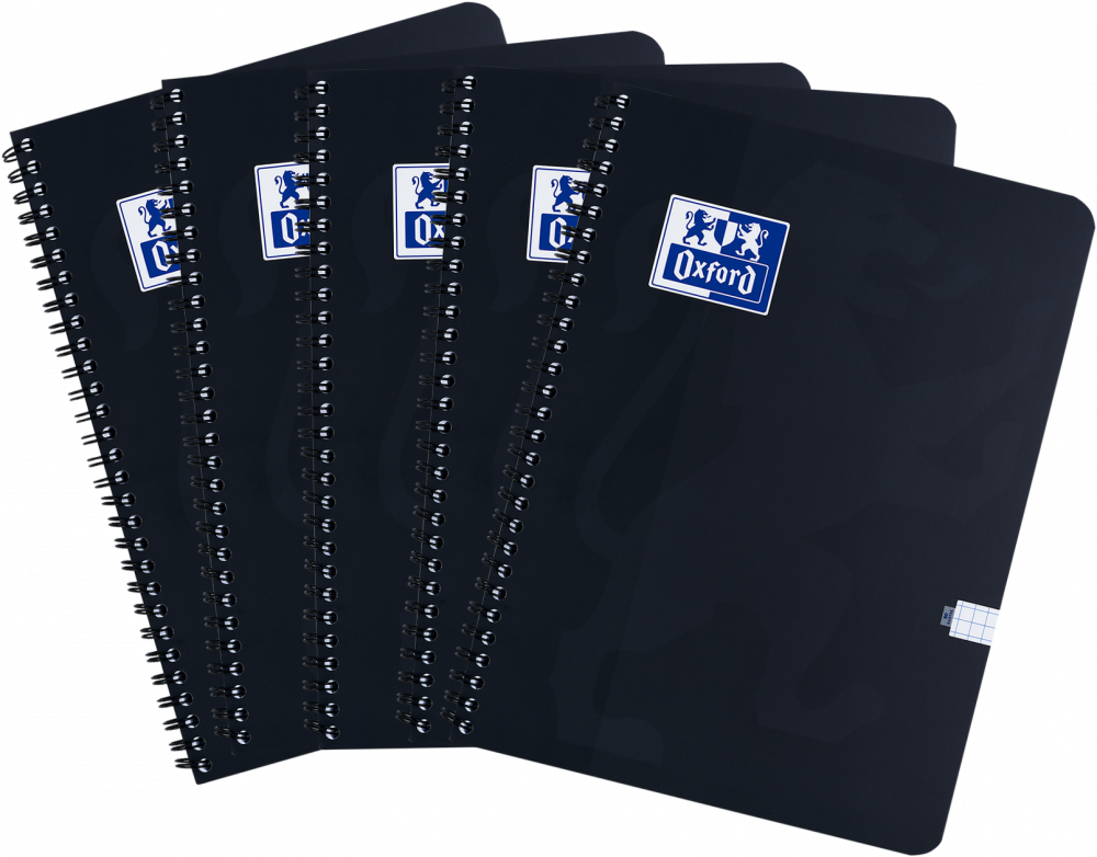 5x Kołonotatnik Oxford Esse, A4, w kratkę, 80 kartek, okładka kartonowa, czarny