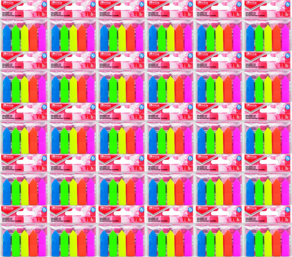 40x Zakładki samoprzylepne Office Products, strzałki, indeksujace, folia PP, 12x45mm, 5x25 sztuk, mix kolorów