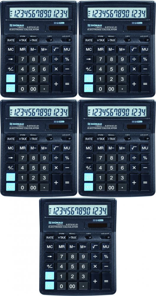5x Kalkulator biurowy Donau Tech, 14-cyfr, czarny