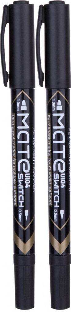 2x Marker permanentny Deli U104, dwustronny, 1.0mm/0.5mm, czarny