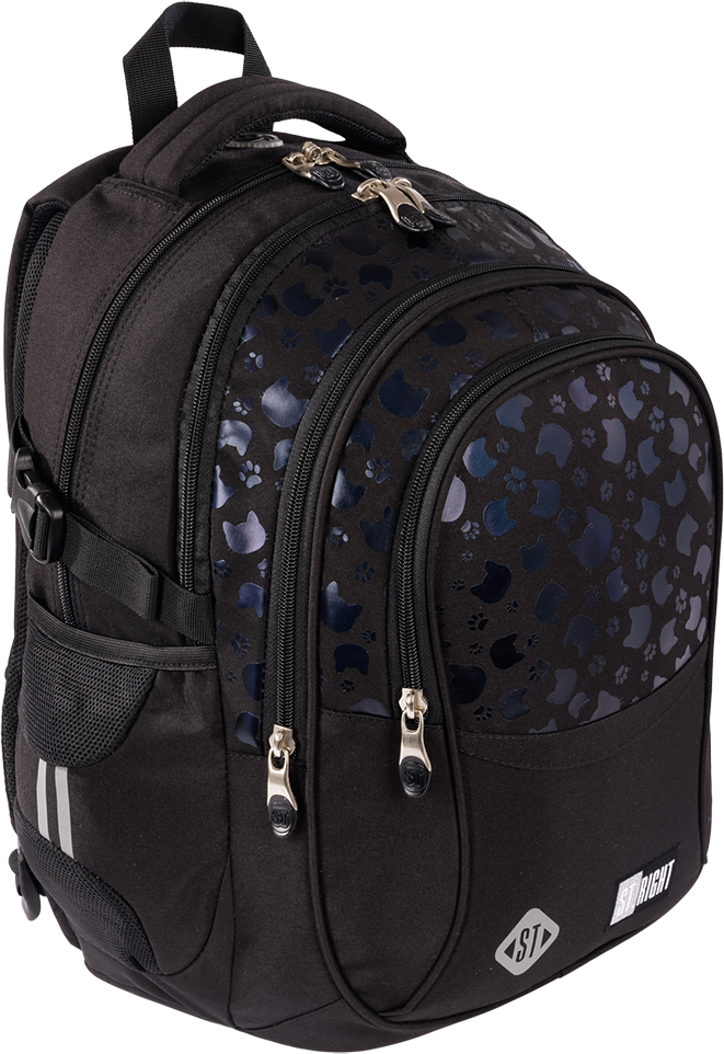 Plecak szkolny St.Right BP1 Black Cats, czterokomorowy, 23l, 43x32x21cm, czarny
