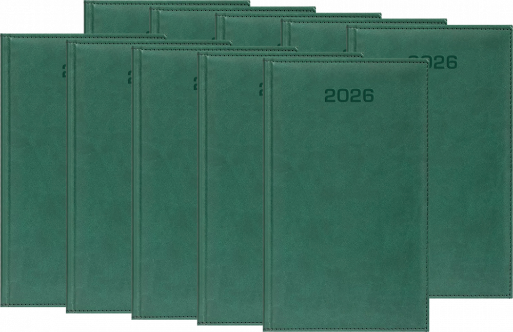 10x Kalendarz książkowy 2026, kieszonkowy, Udziałowiec, Lux, 92x155mm, tygodniowy, zielony