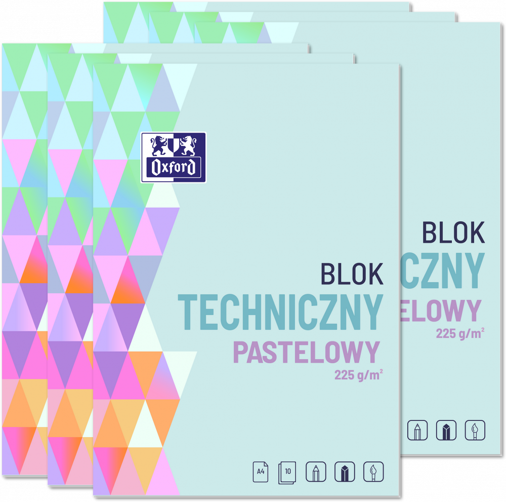 6x Blok techniczny pastelowy Oxford, A4, 10 kartek, kolorowy